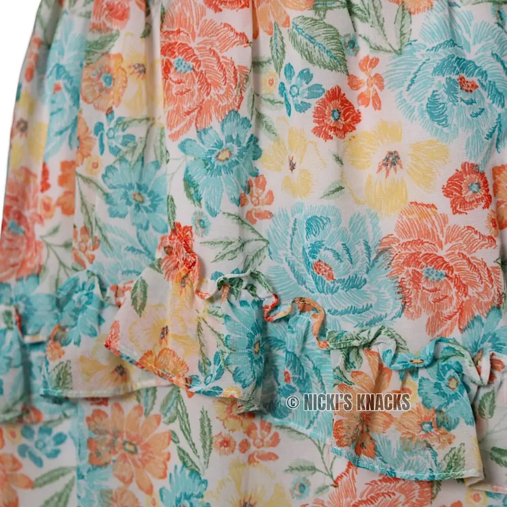 1. State Floral Chiffon Mini Skirt Ruffle Pull On High Waist Multicolor Size L